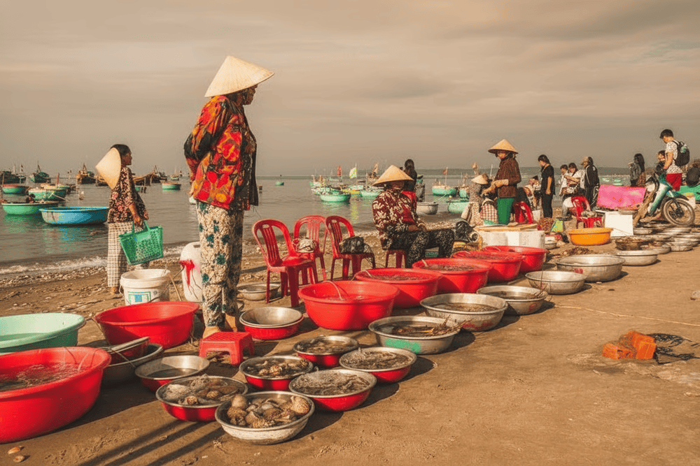 Khu chợ chuyên bán các loại hải sản giá bình dân vừa mới đánh bắt